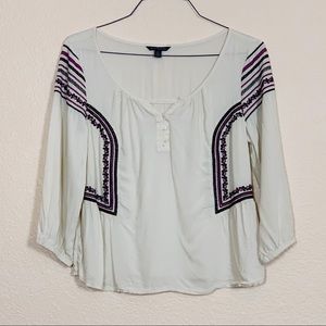 AEO | Embroidered Cream Peasant Blouse